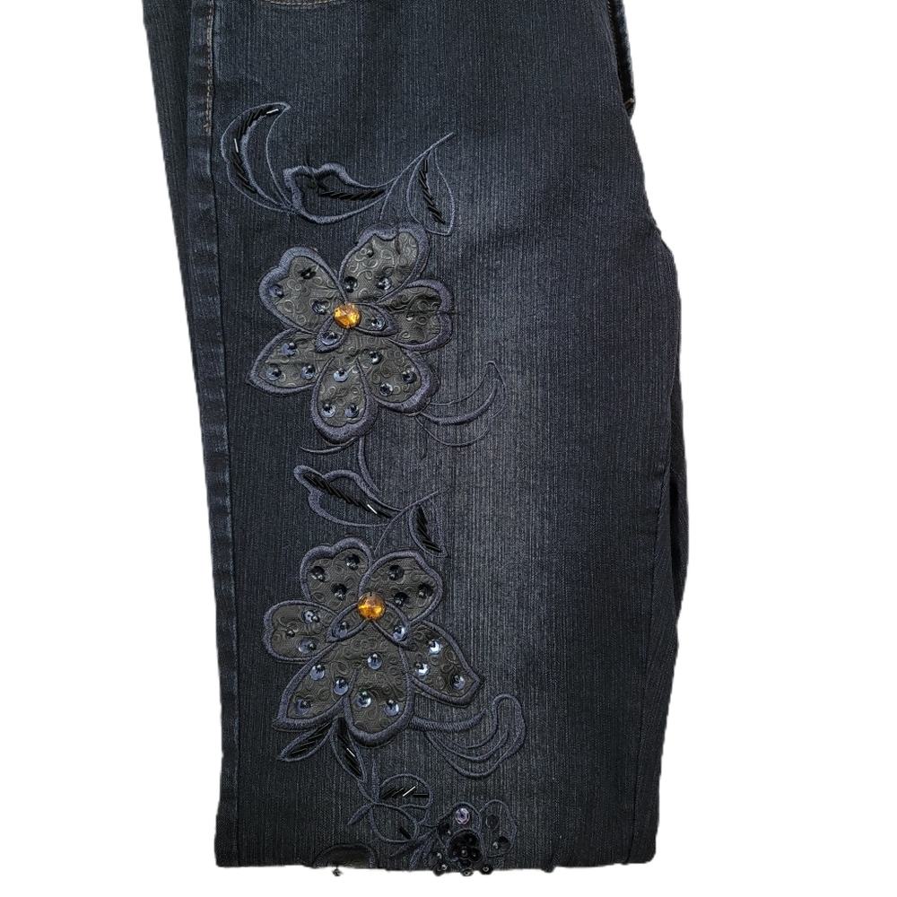 Vintage Daniel Original Jeans Women's Size 11/12 Embroidered Blue Floral - Picture 5 of 7